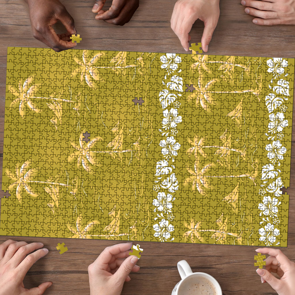 Yellow Hawaii Palm Tree Hibiscus Puzzle Fantasy Summer Vibe LT01 - Polynesian Pride
