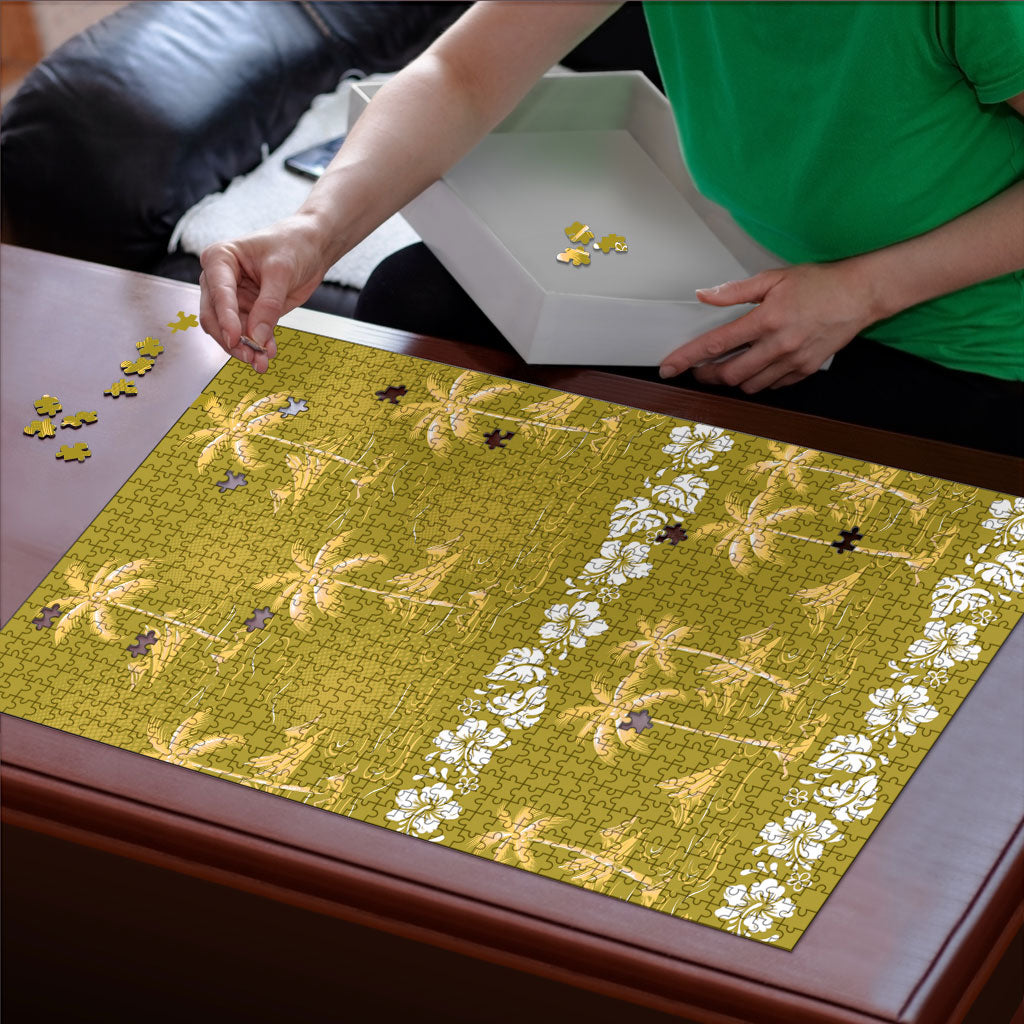 Yellow Hawaii Palm Tree Hibiscus Puzzle Fantasy Summer Vibe LT01 - Polynesian Pride