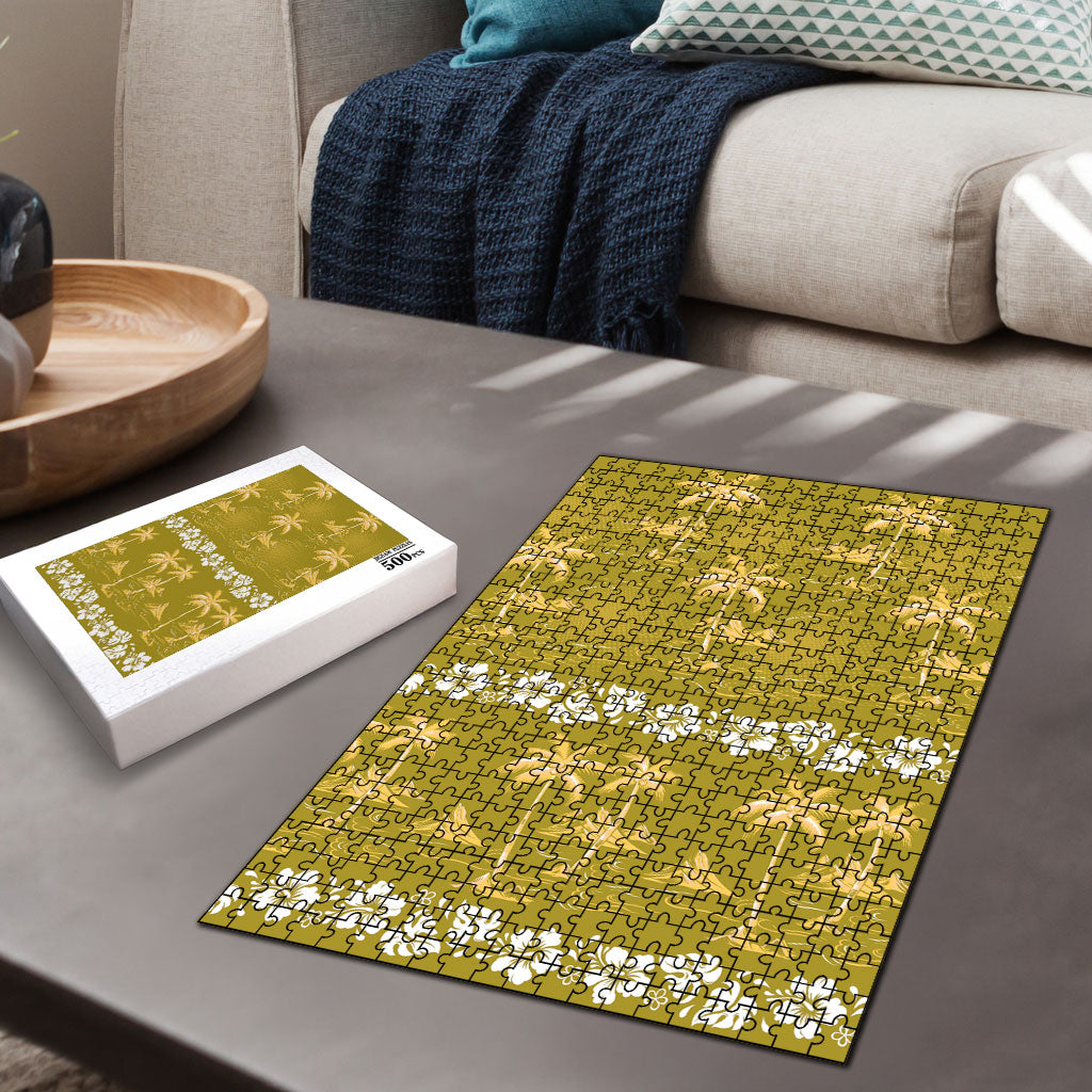 Yellow Hawaii Palm Tree Hibiscus Puzzle Fantasy Summer Vibe LT01 - Polynesian Pride