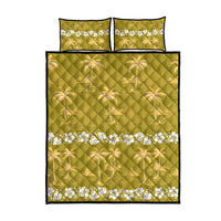 Yellow Hawaii Palm Tree Hibiscus Quilt Bed Set Fantasy Summer Vibe