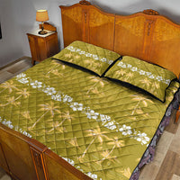 Yellow Hawaii Palm Tree Hibiscus Quilt Bed Set Fantasy Summer Vibe