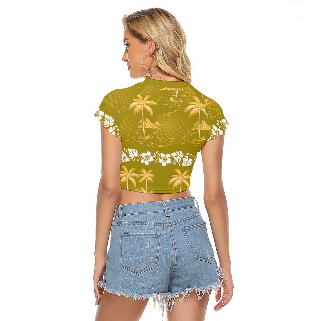 Yellow Hawaii Palm Tree Hibiscus Raglan Cropped T Shirt Fantasy Summer Vibe LT01 - Polynesian Pride