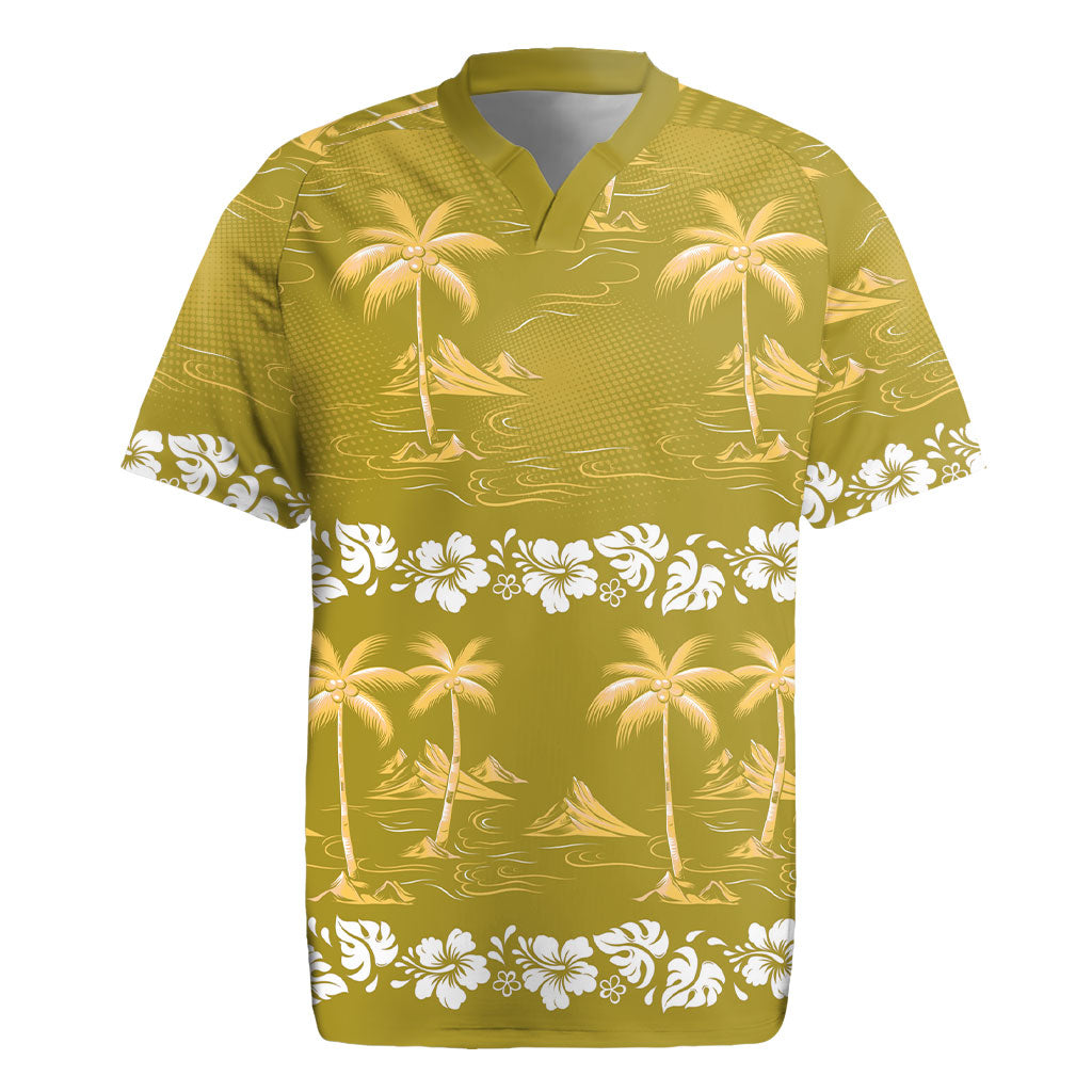 Yellow Hawaii Palm Tree Hibiscus Rugby Jersey Fantasy Summer Vibe