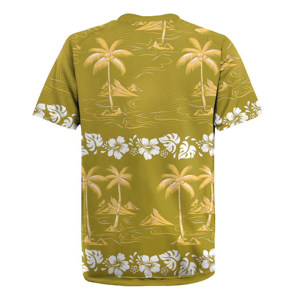 Yellow Hawaii Palm Tree Hibiscus Rugby Jersey Fantasy Summer Vibe LT01 - Polynesian Pride
