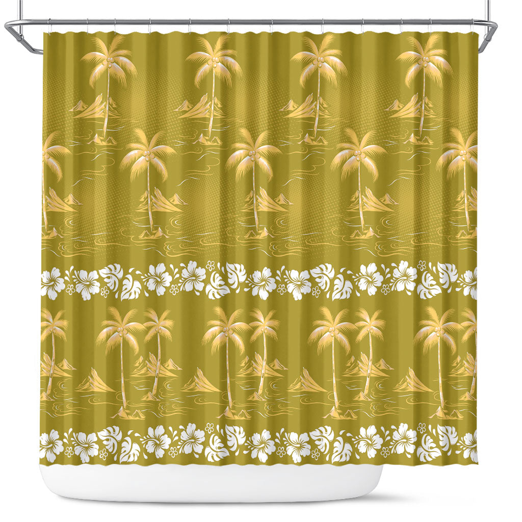 Yellow Hawaii Palm Tree Hibiscus Shower Curtain Fantasy Summer Vibe LT01 Yellow - Polynesian Pride
