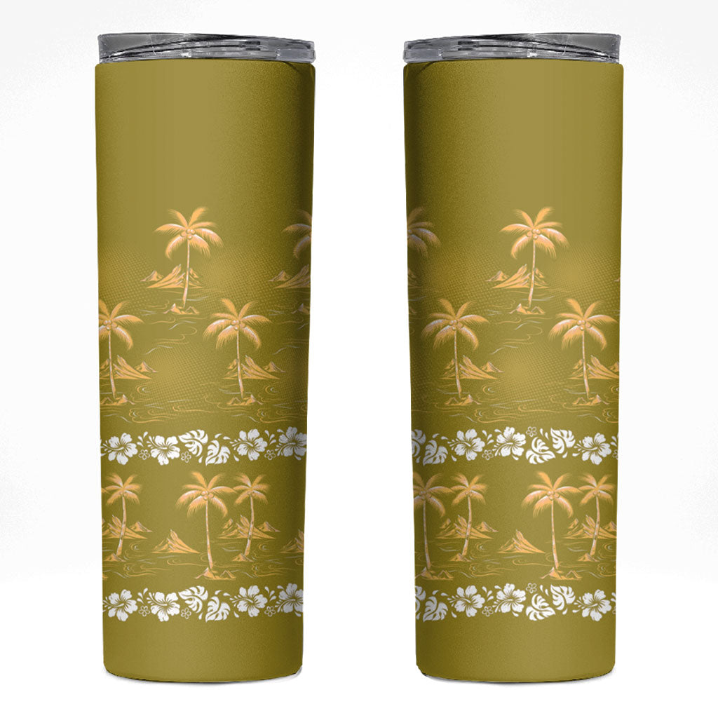 Yellow Hawaii Palm Tree Hibiscus Skinny Tumbler Fantasy Summer Vibe
