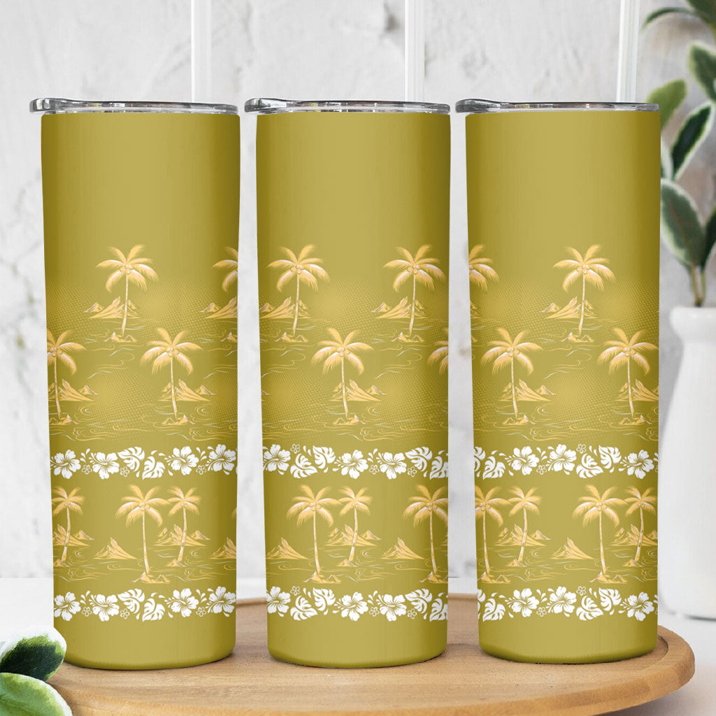 Yellow Hawaii Palm Tree Hibiscus Skinny Tumbler Fantasy Summer Vibe