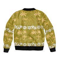 Yellow Hawaii Palm Tree Hibiscus Sleeve Zip Bomber Jacket Fantasy Summer Vibe