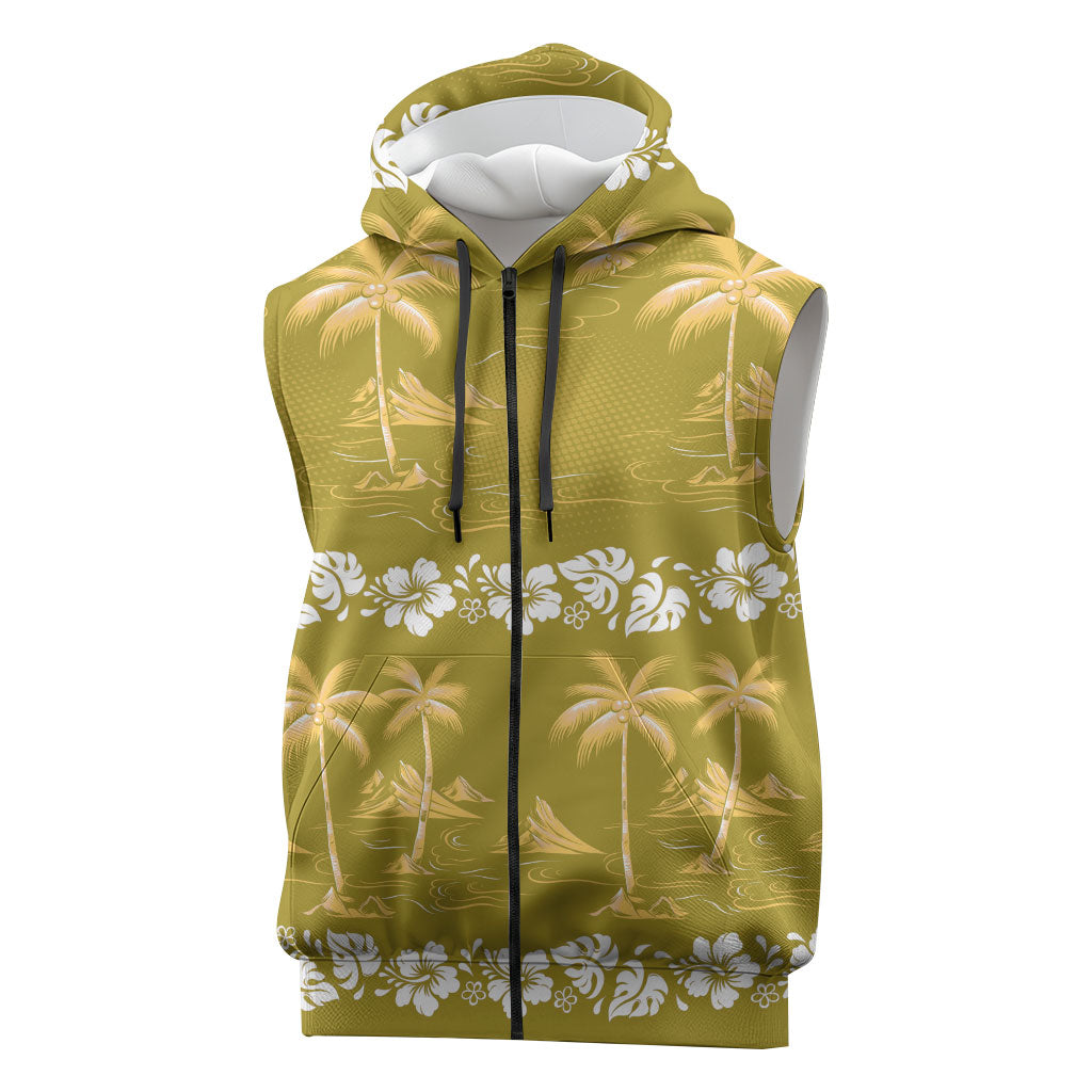 Yellow Hawaii Palm Tree Hibiscus Sleeveless Zip Hoodie Fantasy Summer Vibe