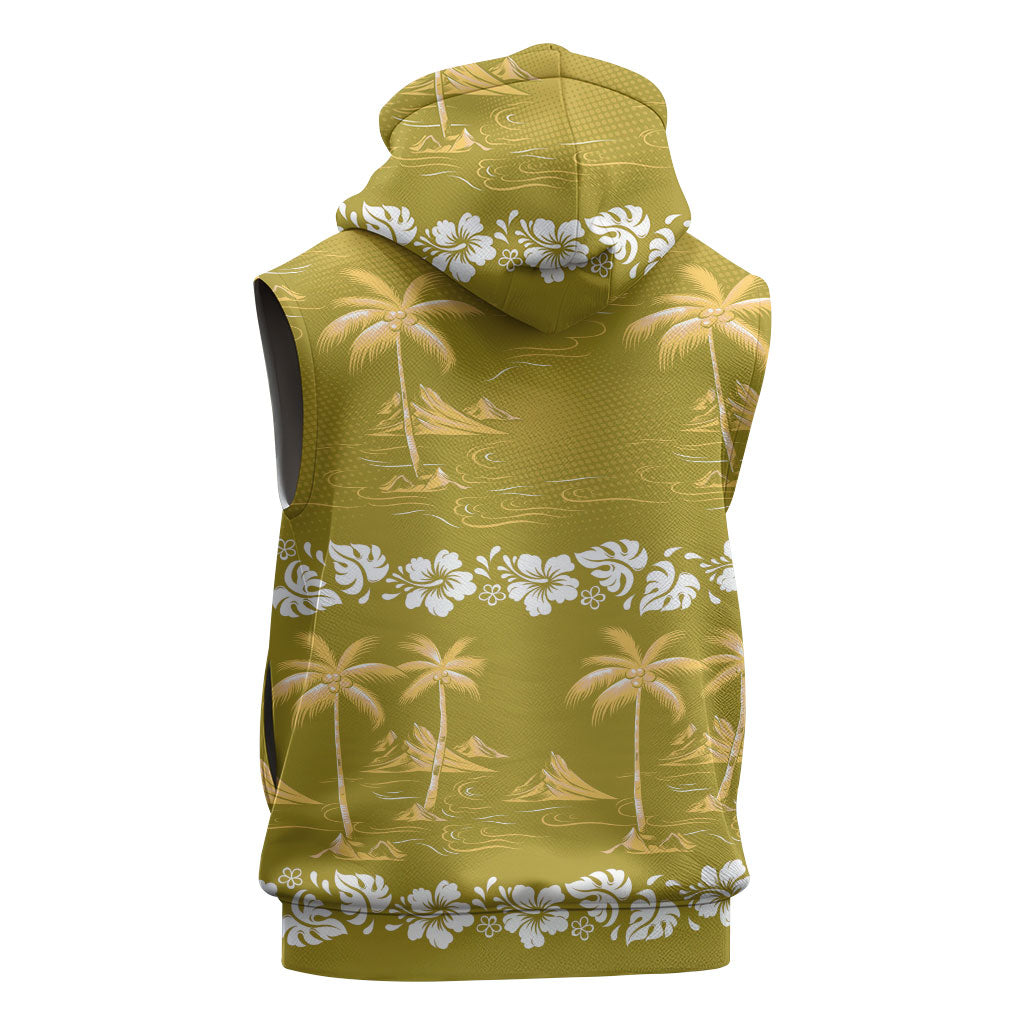 Yellow Hawaii Palm Tree Hibiscus Sleeveless Zip Hoodie Fantasy Summer Vibe