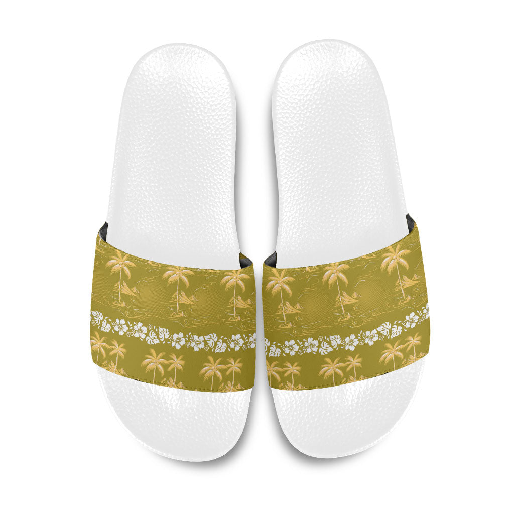 Yellow Hawaii Palm Tree Hibiscus Slide Sandals Fantasy Summer Vibe LT01 Yellow - Polynesian Pride