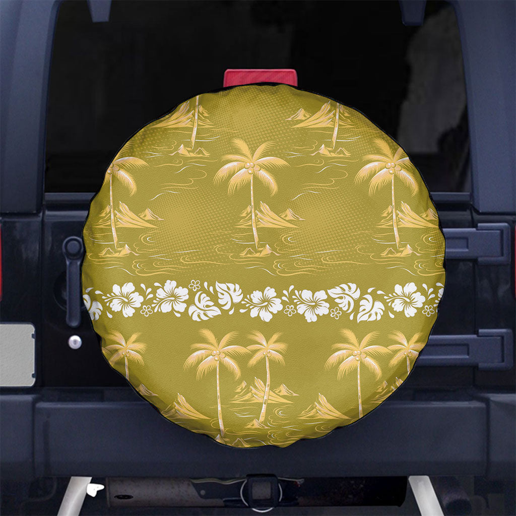 Yellow Hawaii Palm Tree Hibiscus Spare Tire Cover Fantasy Summer Vibe