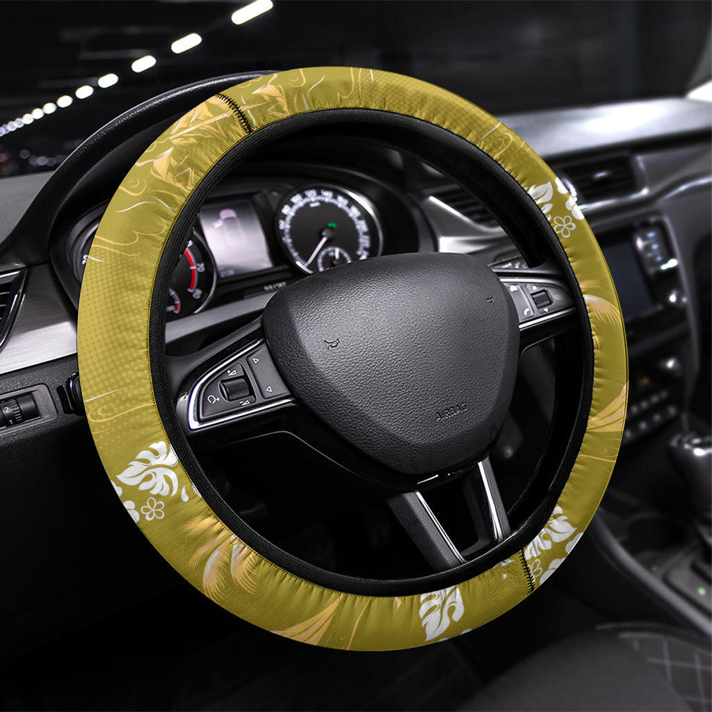 Yellow Hawaii Palm Tree Hibiscus Steering Wheel Cover Fantasy Summer Vibe