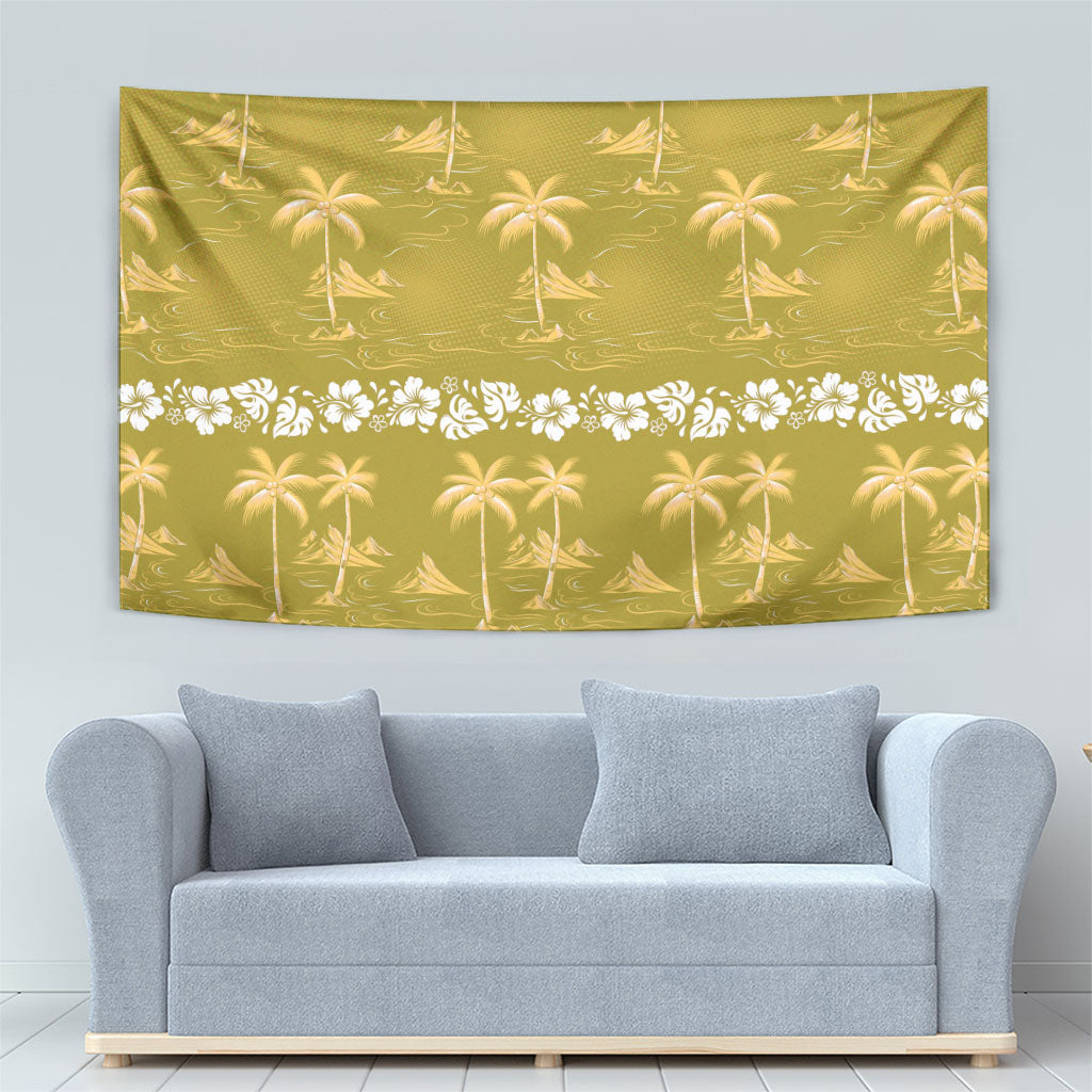 Yellow Hawaii Palm Tree Hibiscus Tapestry Fantasy Summer Vibe