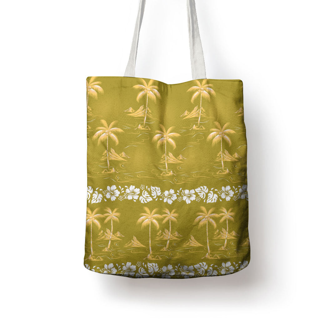 Yellow Hawaii Palm Tree Hibiscus Tote Bag Fantasy Summer Vibe LT01 - Polynesian Pride