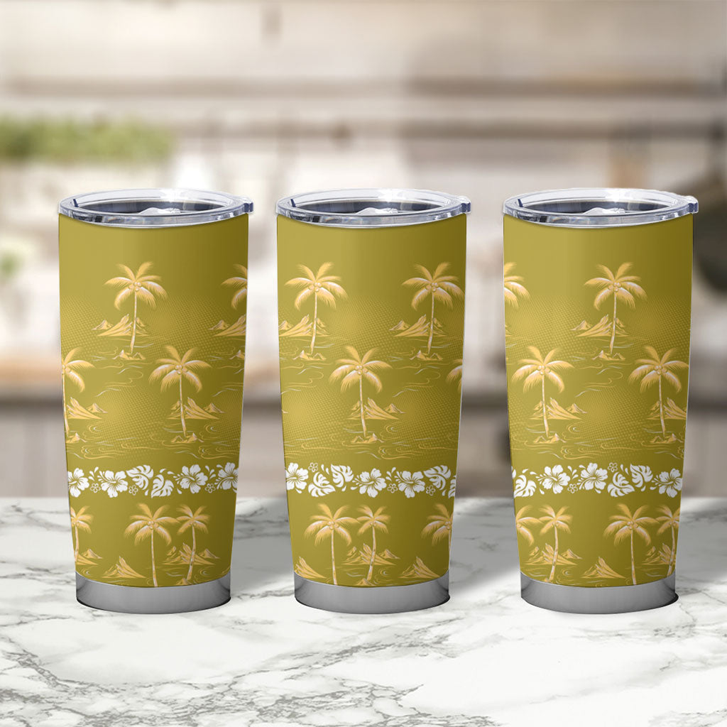Yellow Hawaii Palm Tree Hibiscus Tumbler Cup Fantasy Summer Vibe