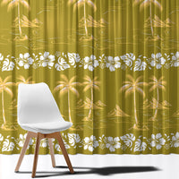 Yellow Hawaii Palm Tree Hibiscus Window Curtain Fantasy Summer Vibe