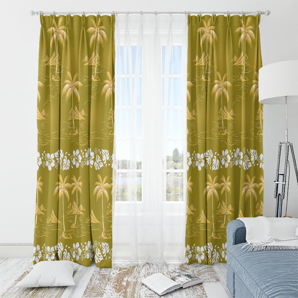 Yellow Hawaii Palm Tree Hibiscus Window Curtain Fantasy Summer Vibe