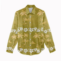 Yellow Hawaii Palm Tree Hibiscus Women Casual Shirt Fantasy Summer Vibe LT01 - Polynesian Pride