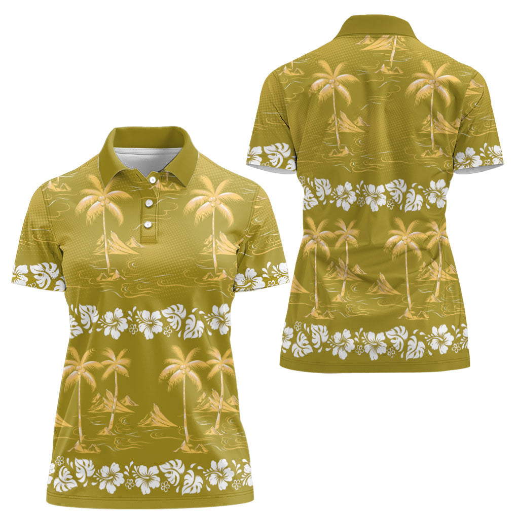 Yellow Hawaii Palm Tree Hibiscus Women Polo Shirt Fantasy Summer Vibe LT01 - Polynesian Pride