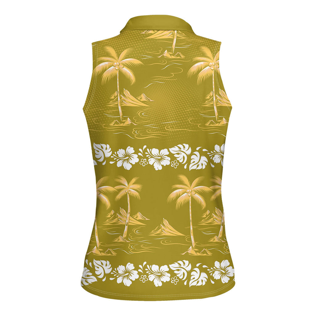Yellow Hawaii Palm Tree Hibiscus Women Sleeveless Polo Shirt Fantasy Summer Vibe LT01 - Polynesian Pride