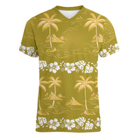 Yellow Hawaii Palm Tree Hibiscus Women V-Neck T-Shirt Fantasy Summer Vibe LT01 Female Yellow - Polynesian Pride