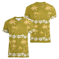 Yellow Hawaii Palm Tree Hibiscus Women V-Neck T-Shirt Fantasy Summer Vibe LT01 - Polynesian Pride
