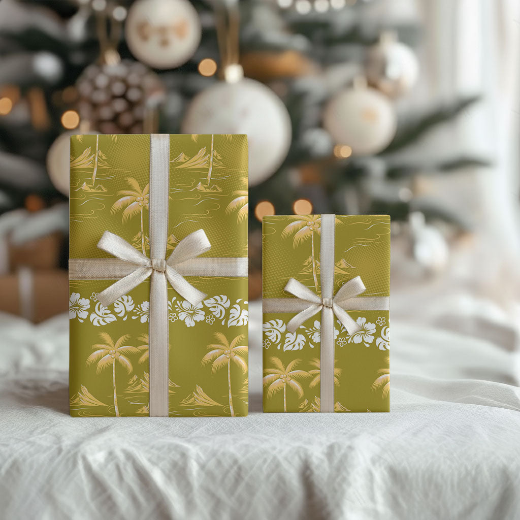 Yellow Hawaii Palm Tree Hibiscus Wrapping Paper Fantasy Summer Vibe