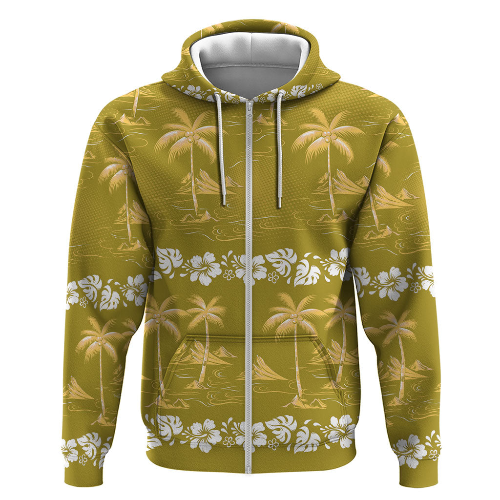 Yellow Hawaii Palm Tree Hibiscus Zip Hoodie Fantasy Summer Vibe LT01 Zip Hoodie Yellow - Polynesian Pride