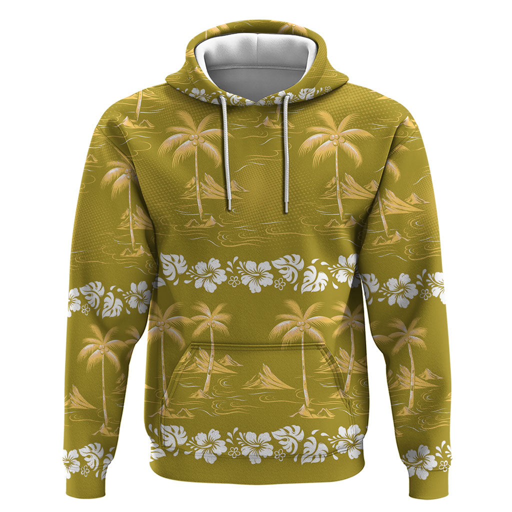 Yellow Hawaii Palm Tree Hibiscus Zip Hoodie Fantasy Summer Vibe LT01 Pullover Hoodie Yellow - Polynesian Pride