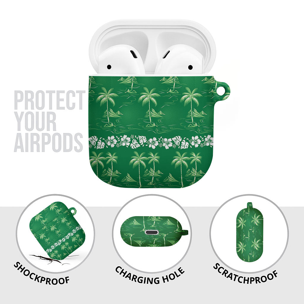Green Hawaii Palm Tree Hibiscus AirPods Case Fantasy Summer Vibe LT01 - Polynesian Pride