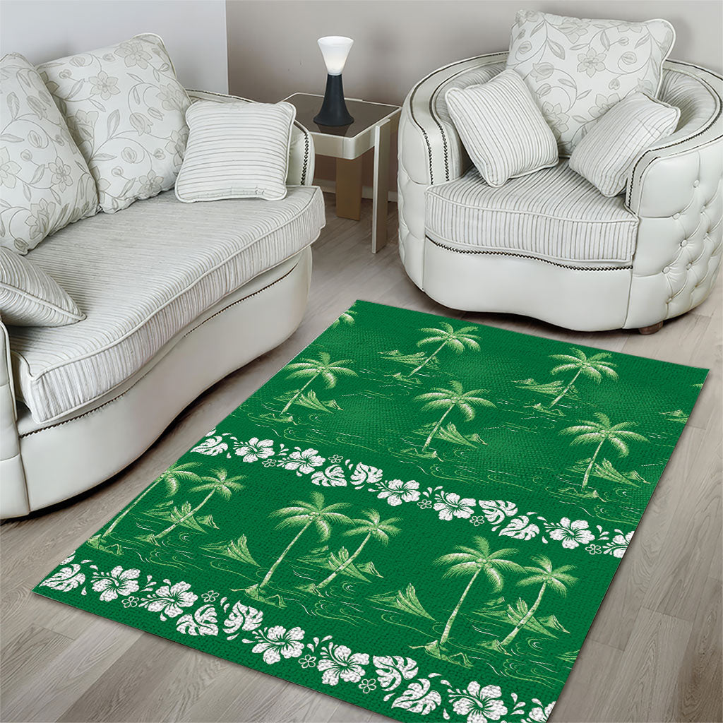 Green Hawaii Palm Tree Hibiscus Area Rug Fantasy Summer Vibe LT01 - Polynesian Pride