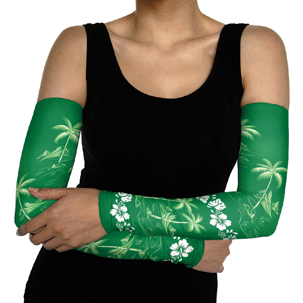 Green Hawaii Palm Tree Hibiscus Arm Sleeves Fantasy Summer Vibe LT01 - Polynesian Pride