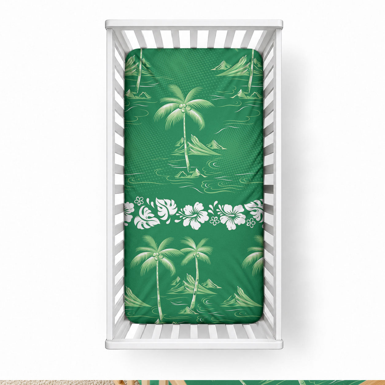 Green Hawaii Palm Tree Hibiscus Baby Bed Cover Fantasy Summer Vibe