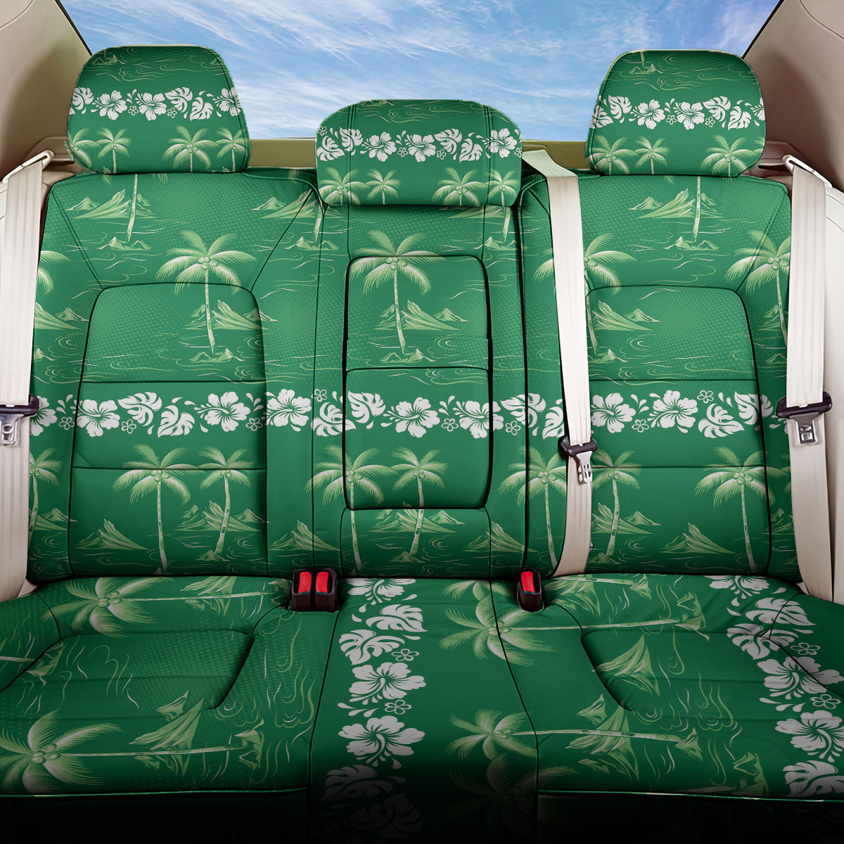 Green Hawaii Palm Tree Hibiscus Back Car Seat Cover Fantasy Summer Vibe