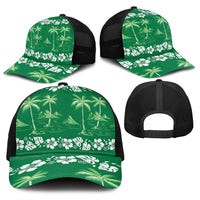 Green Hawaii Palm Tree Hibiscus Baseball Net Cap Fantasy Summer Vibe