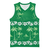 Green Hawaii Palm Tree Hibiscus Basketball Jersey Fantasy Summer Vibe LT01 Unisex Green - Polynesian Pride