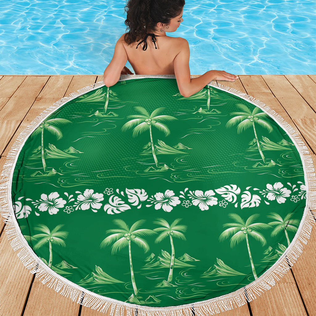 Green Hawaii Palm Tree Hibiscus Beach Blanket Fantasy Summer Vibe