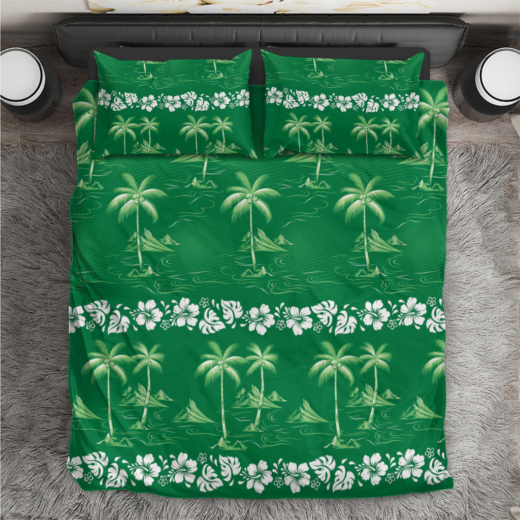 Green Hawaii Palm Tree Hibiscus Bedding Set Fantasy Summer Vibe LT01 Green - Polynesian Pride