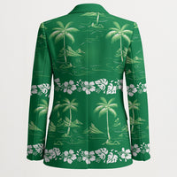 Green Hawaii Palm Tree Hibiscus Blazer Fantasy Summer Vibe