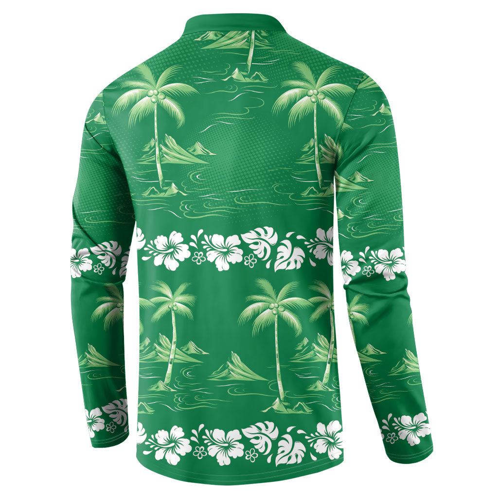 Green Hawaii Palm Tree Hibiscus Button Sweatshirt Fantasy Summer Vibe