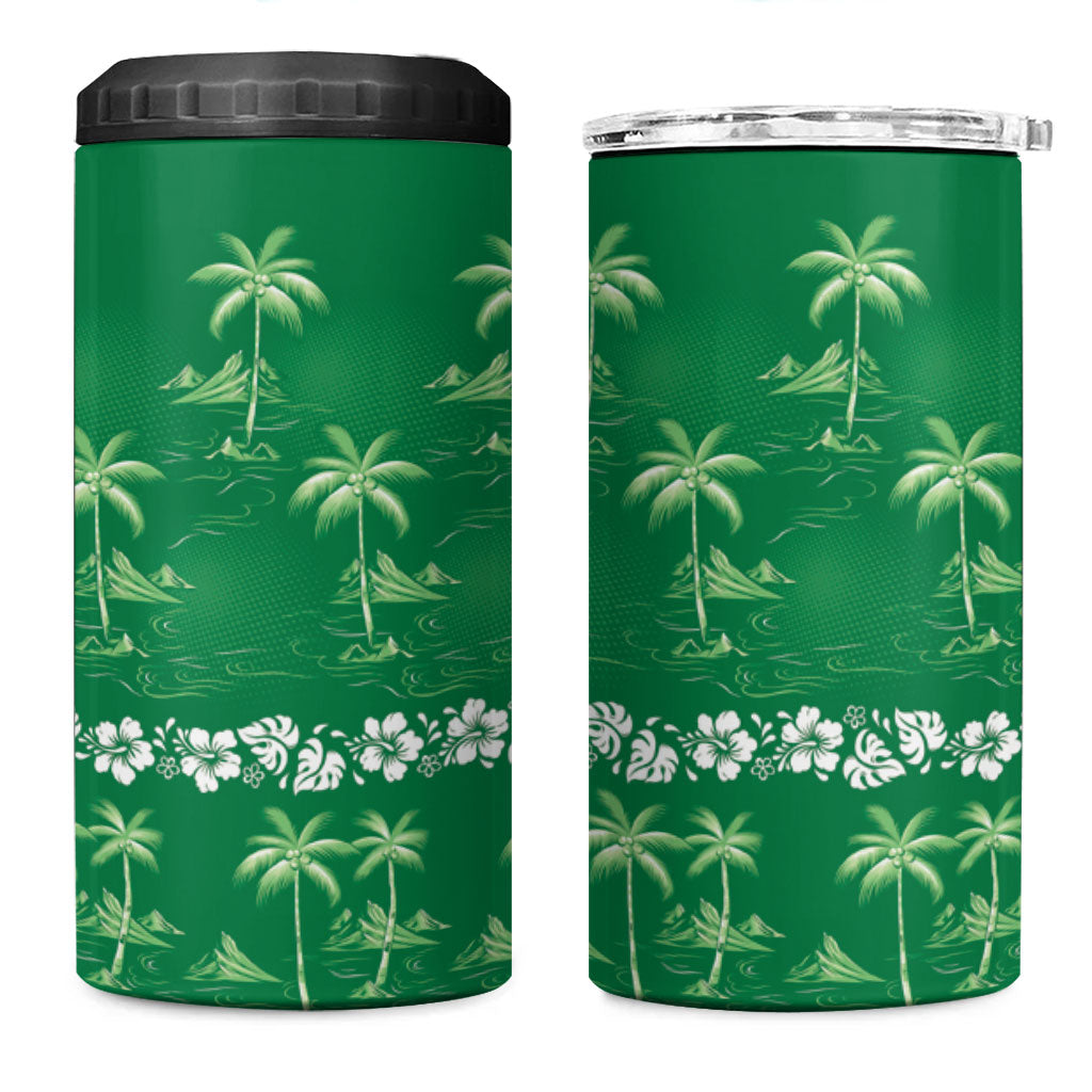 Green Hawaii Palm Tree Hibiscus 4 in 1 Can Cooler Tumbler Fantasy Summer Vibe