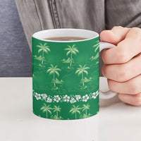 Green Hawaii Palm Tree Hibiscus Ceramic Mug Fantasy Summer Vibe