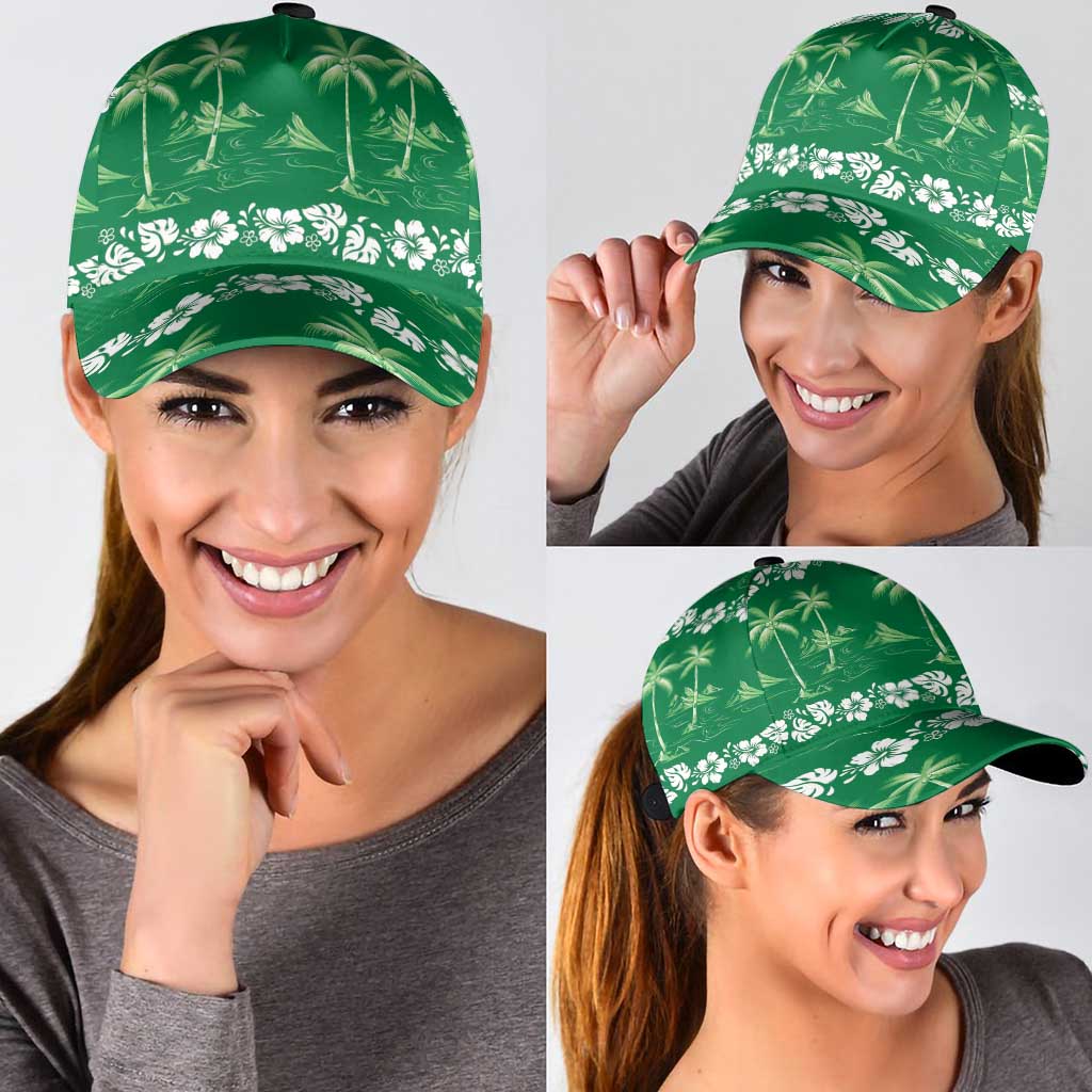 Green Hawaii Palm Tree Hibiscus Classic Cap Fantasy Summer Vibe