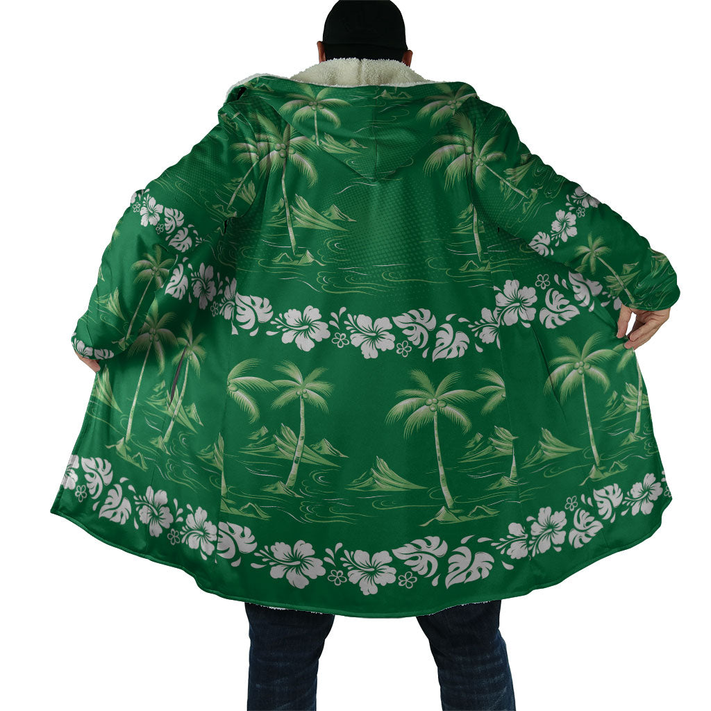 Green Hawaii Palm Tree Hibiscus Cloak Fantasy Summer Vibe LT01 - Polynesian Pride