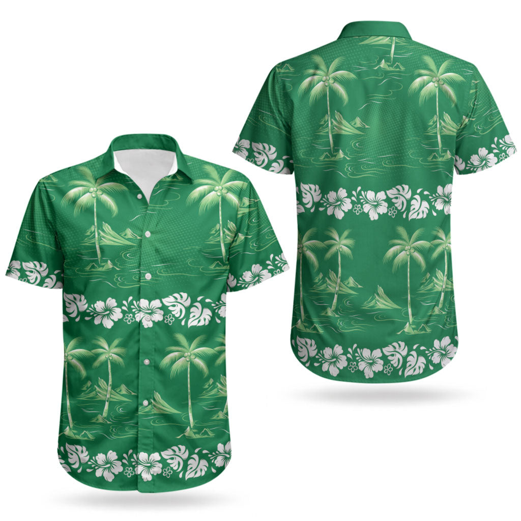 Green Hawaii Palm Tree Hibiscus Couples Matching Mermaid Dress and Hawaiian Shirt Fantasy Summer Vibe