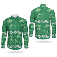 Green Hawaii Palm Tree Hibiscus Couples Matching Mermaid Dress and Long Sleeve Button Shirt Fantasy Summer Vibe