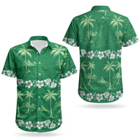 Green Hawaii Palm Tree Hibiscus Couples Matching Tank Maxi Dress and Hawaiian Shirt Fantasy Summer Vibe LT01 - Polynesian Pride