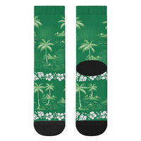 Green Hawaii Palm Tree Hibiscus Crew Socks Fantasy Summer Vibe LT01 - Polynesian Pride