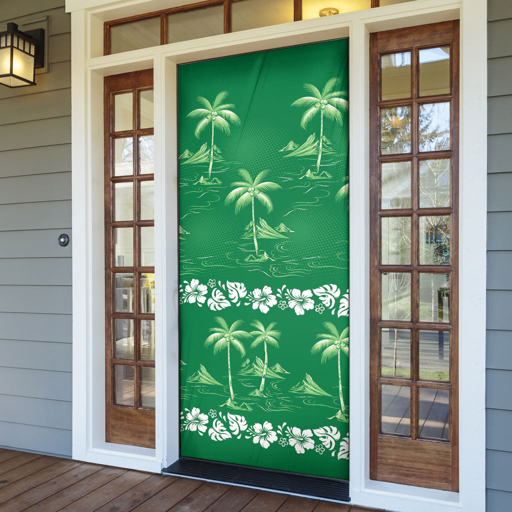 Green Hawaii Palm Tree Hibiscus Door Cover Fantasy Summer Vibe LT01 - Polynesian Pride